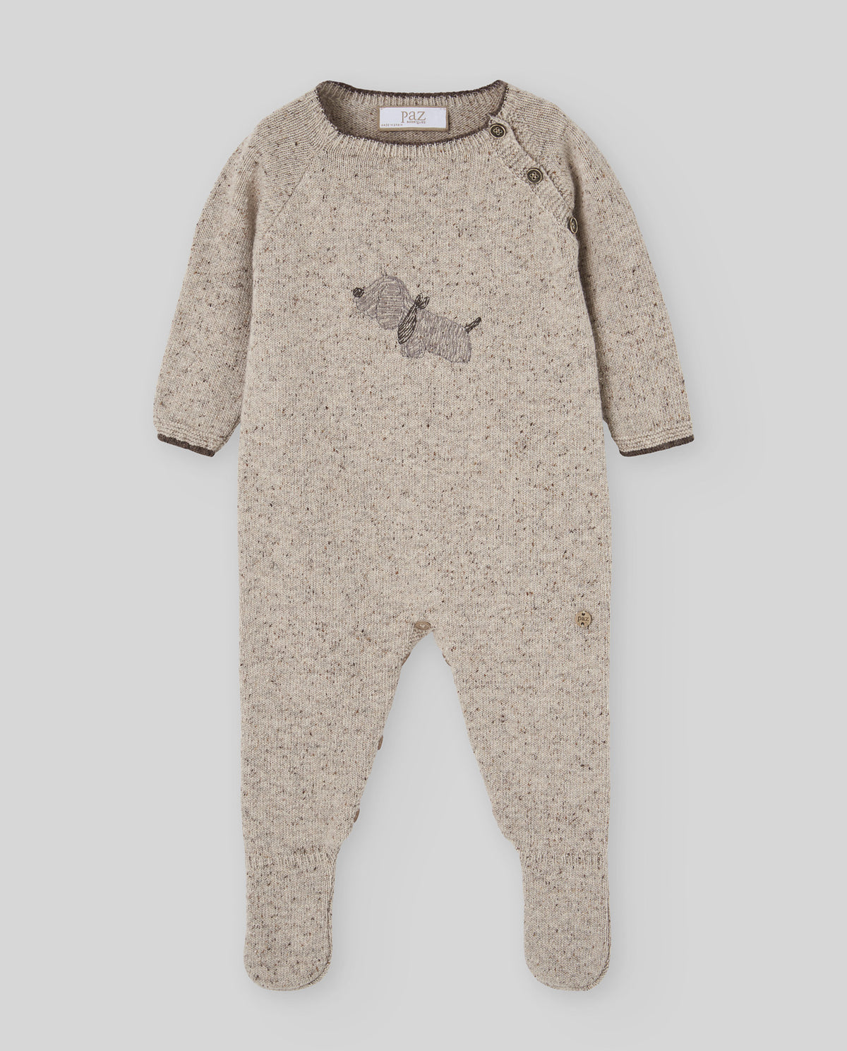tutina neonato in maglia con piedino e ricamo cappuccino paz rodriguez<BR/> 005-134093 CAPPUCCINO PAZ RODRIGUEZ 