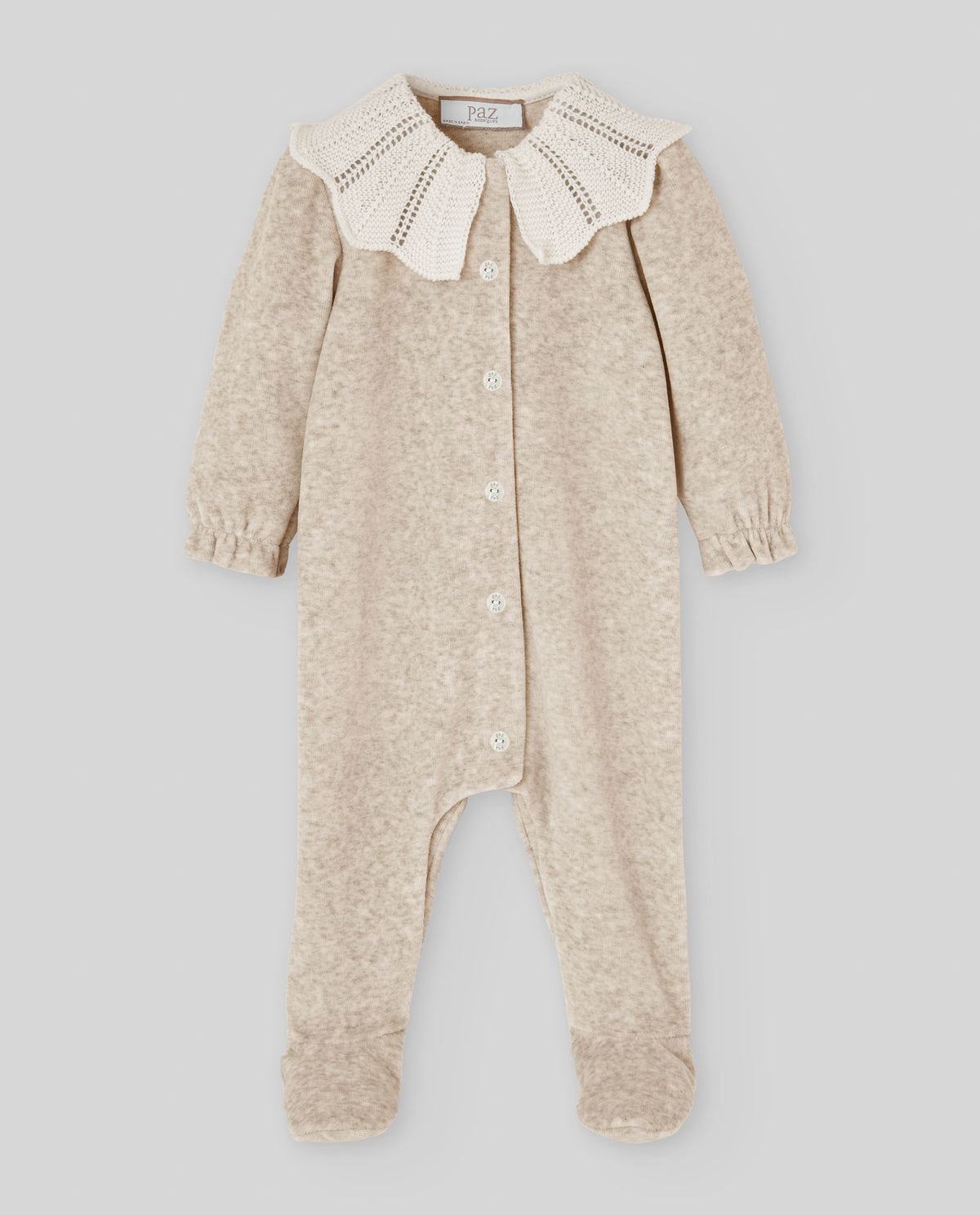 tutina neonata in ciniglia con colletto ricamato  "ternura" light brown paz rodriguez 005-193768 LIGHT BROWN PAZ RODRIGUEZ 