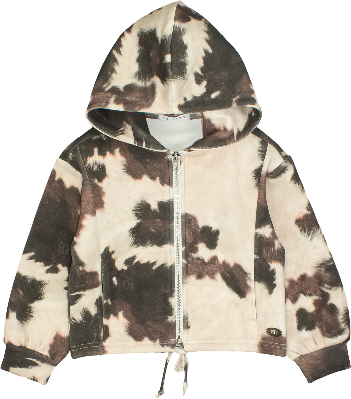FELPA BAMBINA CON ZIP E CAPPUCCIO EFFETTO MUCCA  TO BE TOO<BR/> TB2100W UNICO TO BE TOO 