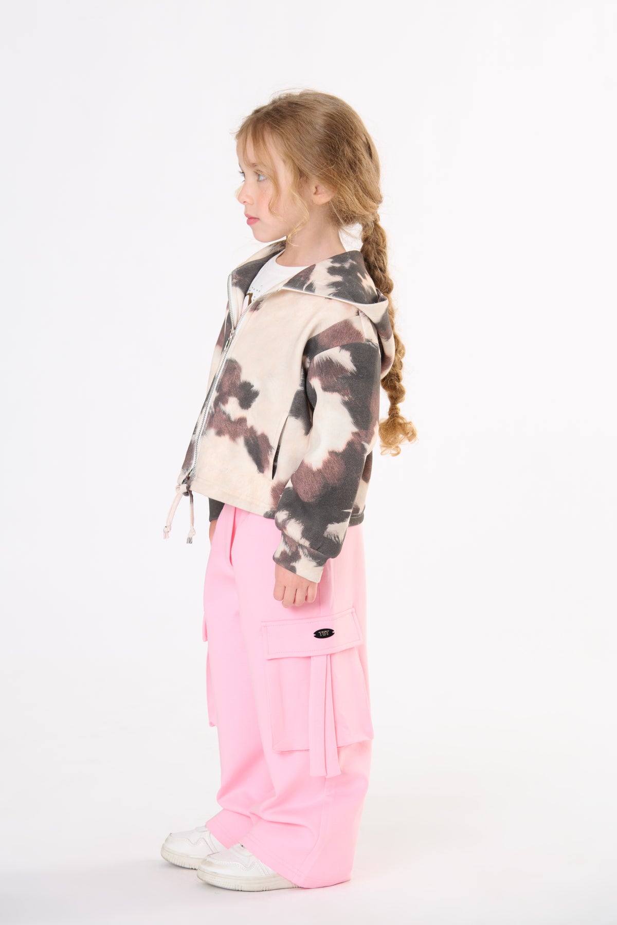 FELPA BAMBINA CON ZIP E CAPPUCCIO EFFETTO MUCCA  TO BE TOO<BR/> TB2100W UNICO TO BE TOO 