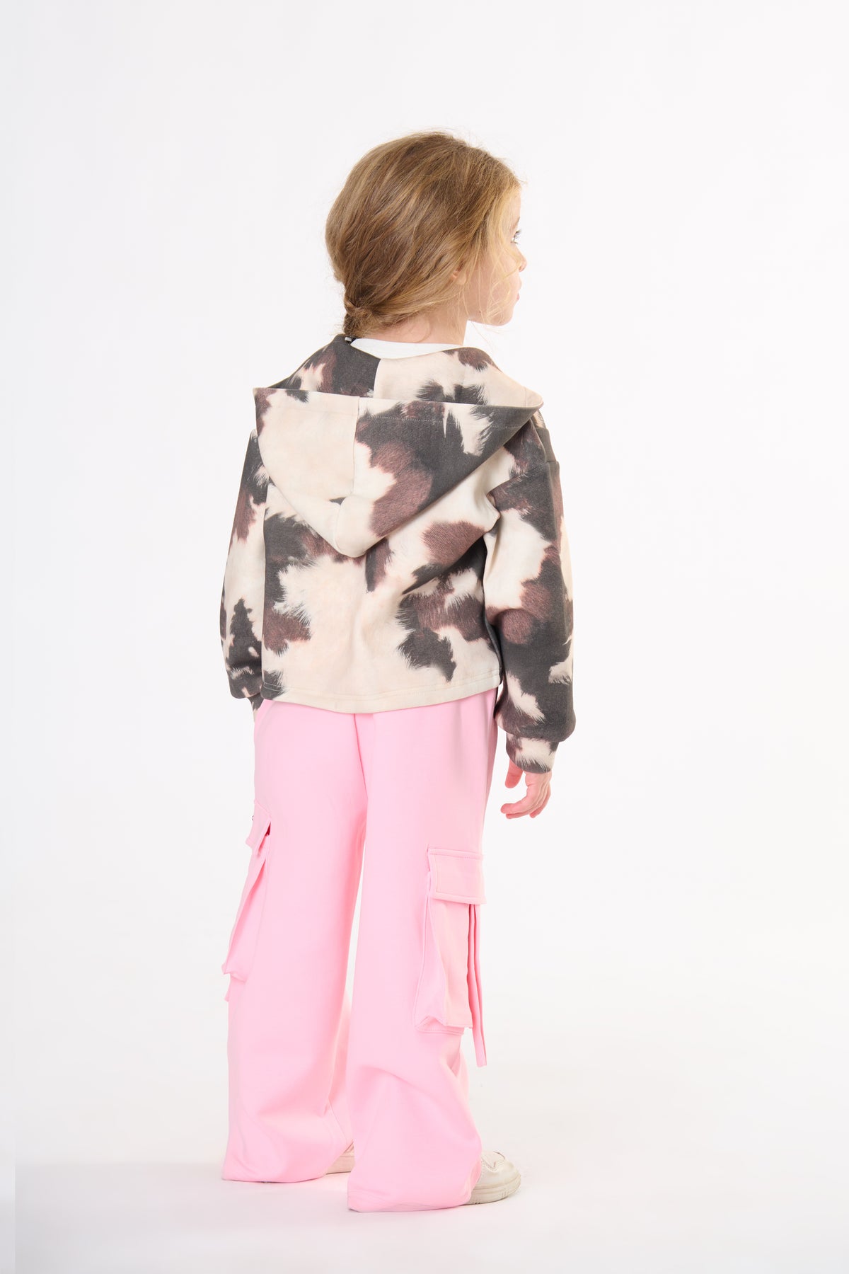 FELPA BAMBINA CON ZIP E CAPPUCCIO EFFETTO MUCCA  TO BE TOO<BR/> TB2100W UNICO TO BE TOO 