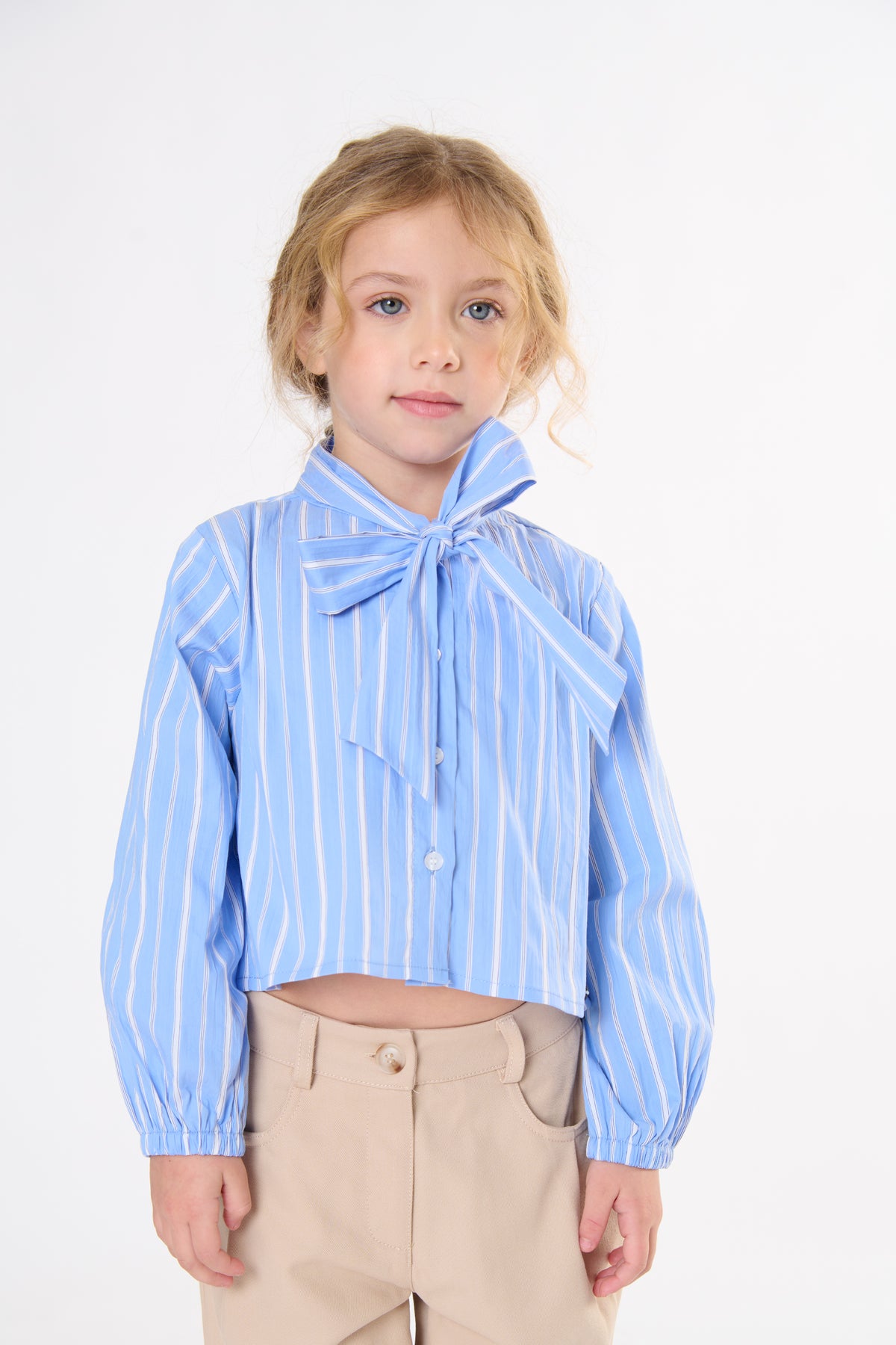CAMICIA BAMBINA A RIGE CON FIOCCO AZZURRO TO BE TOO TB2132S UNICO TO BE TOO 
