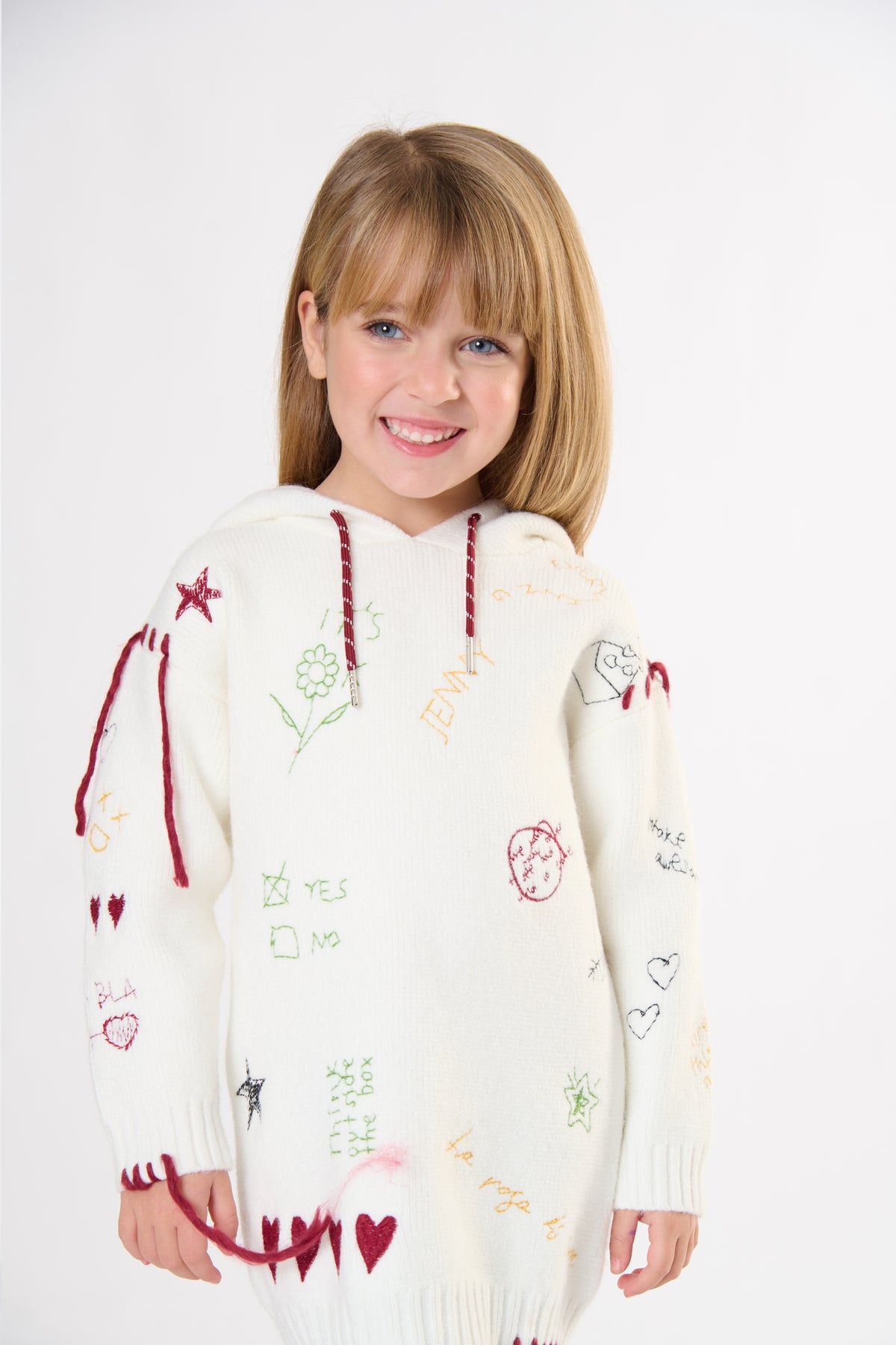ABITO BAMBINA IN MAGLIA  CON CAPPUCCIO E RICAMI LATTE TO BE TOO TB2135A LATTE TO BE TOO 
