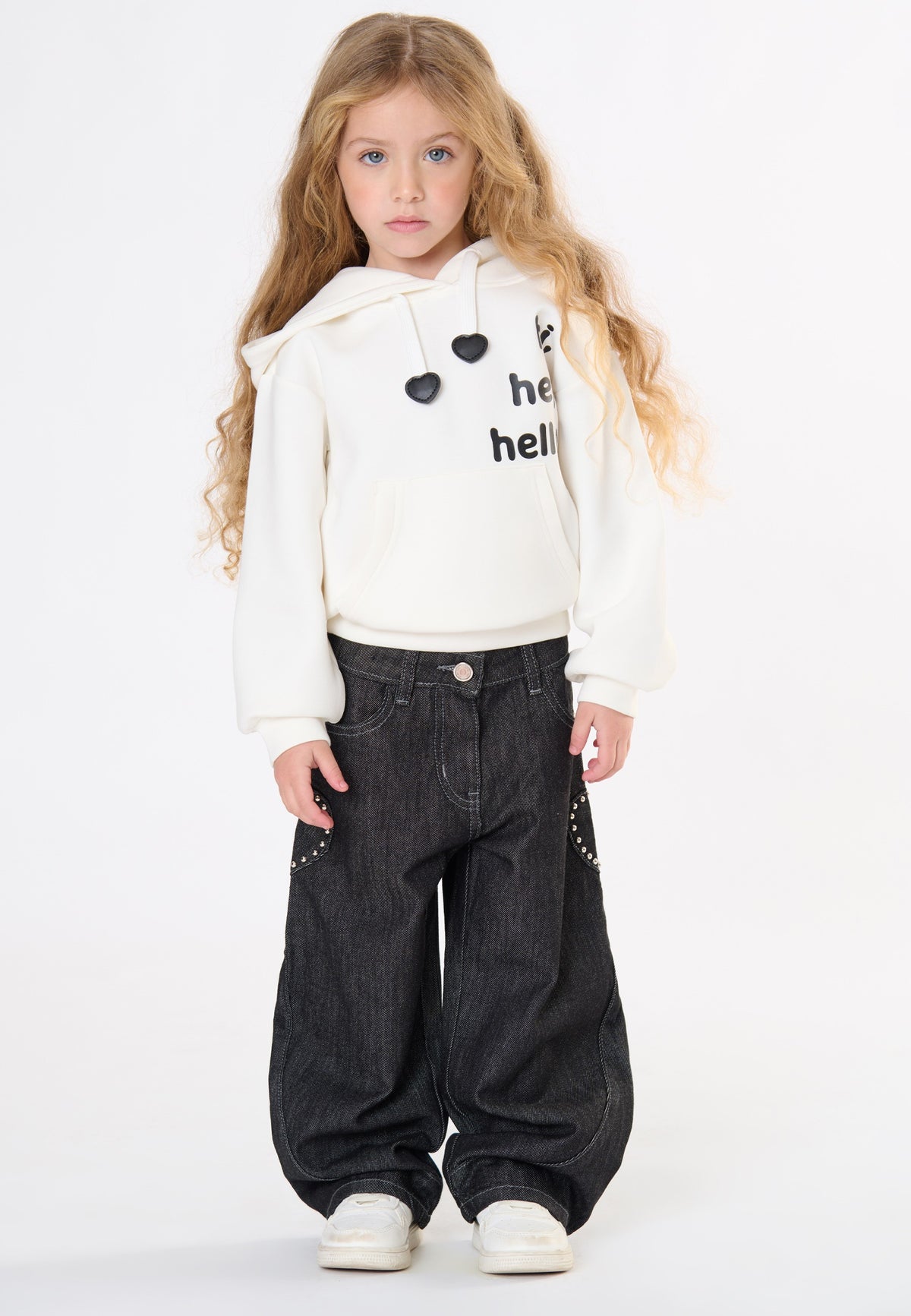 JEANS BAMBINA CON APPLICAZIONI NERO DENIM TO BE TOO TB2151P NERO DENIM TO BE TOO 