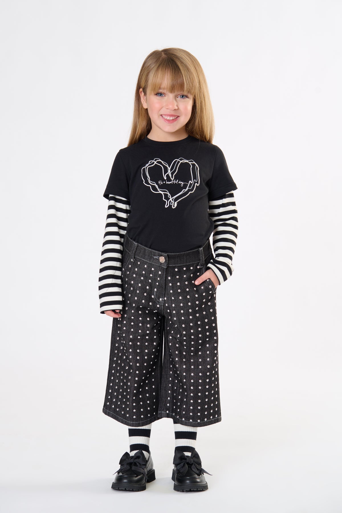 T-SHIRT BAMBINA DOPPIA MANICA A RIGHE NERO TO BE TOO TB2165T NERO TO BE TOO 