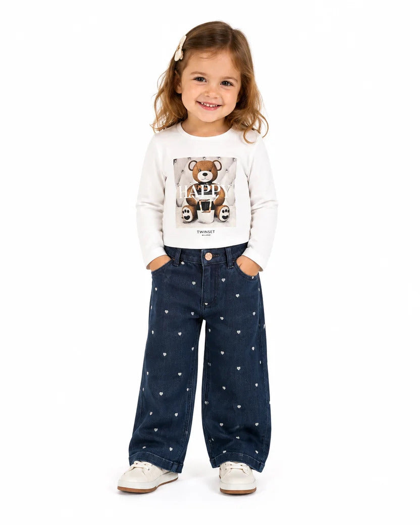 jeans bambina con ricamo sopraelevato denim rise twinset 262GB2045 DENIM RISE TWINSET KIDS 