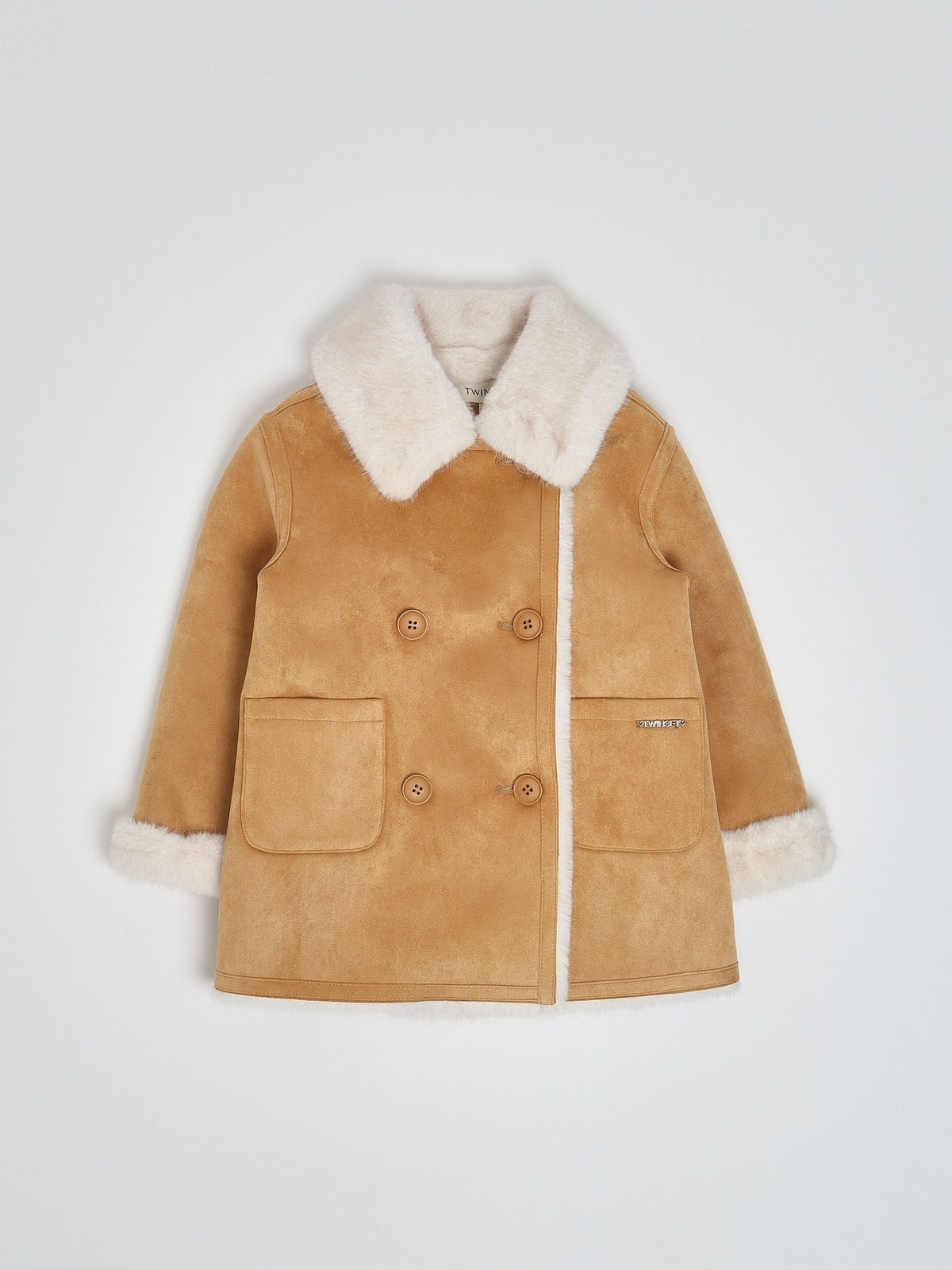 cappotto bambina scamosciato con faux fur iced coffe twinset 262GB205A ICED COFFEE TWINSET KIDS 