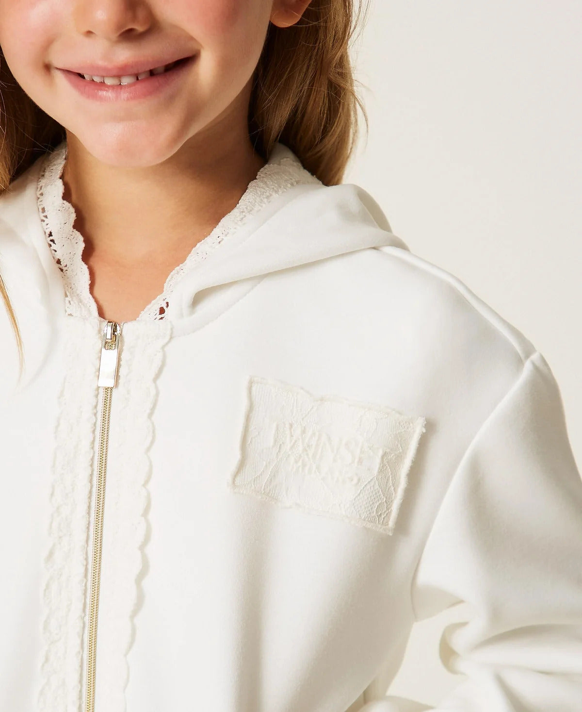 felpa bambina in tessuto scuba con pizzo neve twinset 262GB210C NEVE TWINSET KIDS 