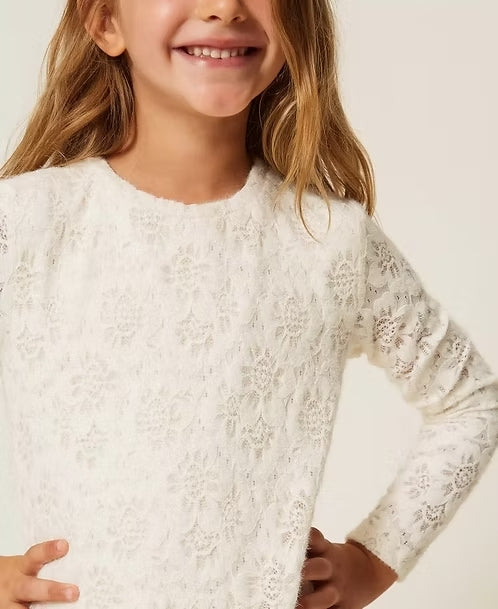 abito bambina corto in pizzo neve twinset 262GB2121 NEVE TWINSET KIDS 