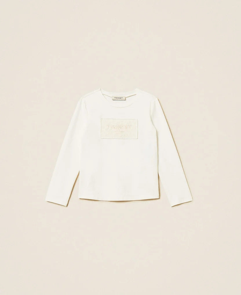 t-shirt bambina con logo ricamato neve twinset 262GB2123 NEVE TWINSET KIDS 