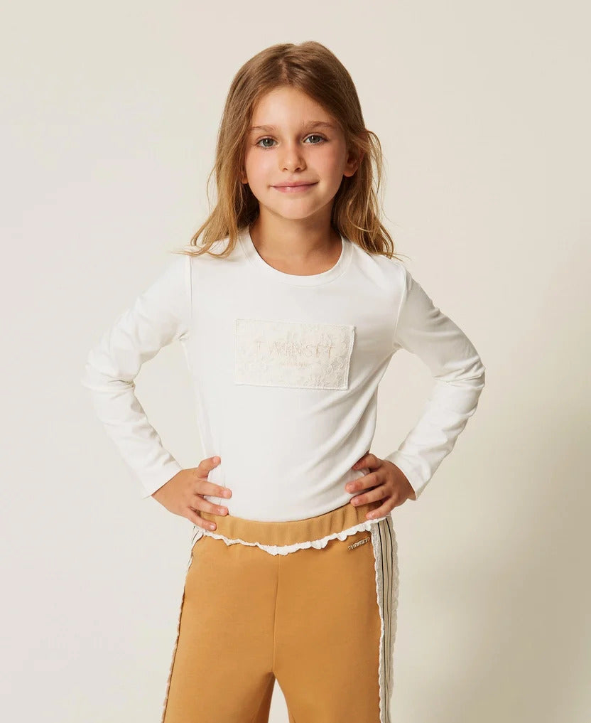 t-shirt bambina con logo ricamato neve twinset 262GB2123 NEVE TWINSET KIDS 
