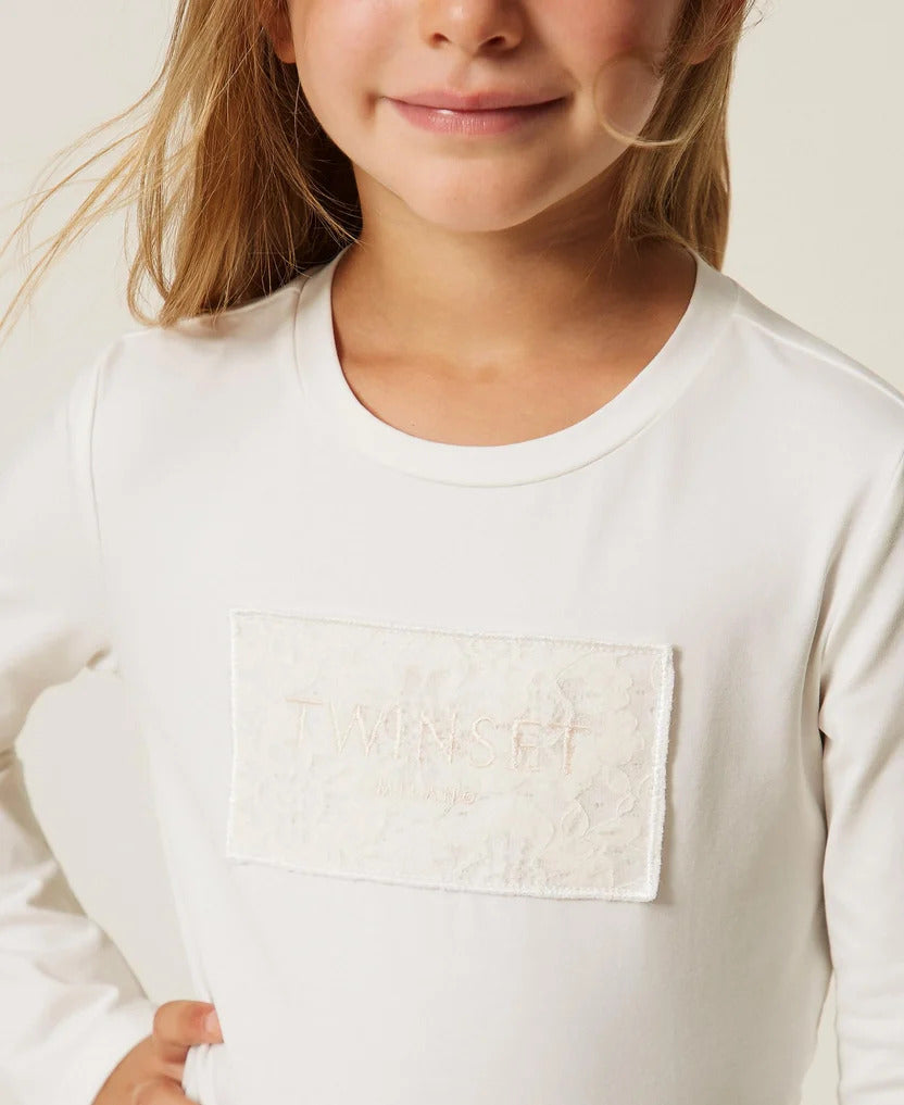 t-shirt bambina con logo ricamato neve twinset 262GB2123 NEVE TWINSET KIDS 