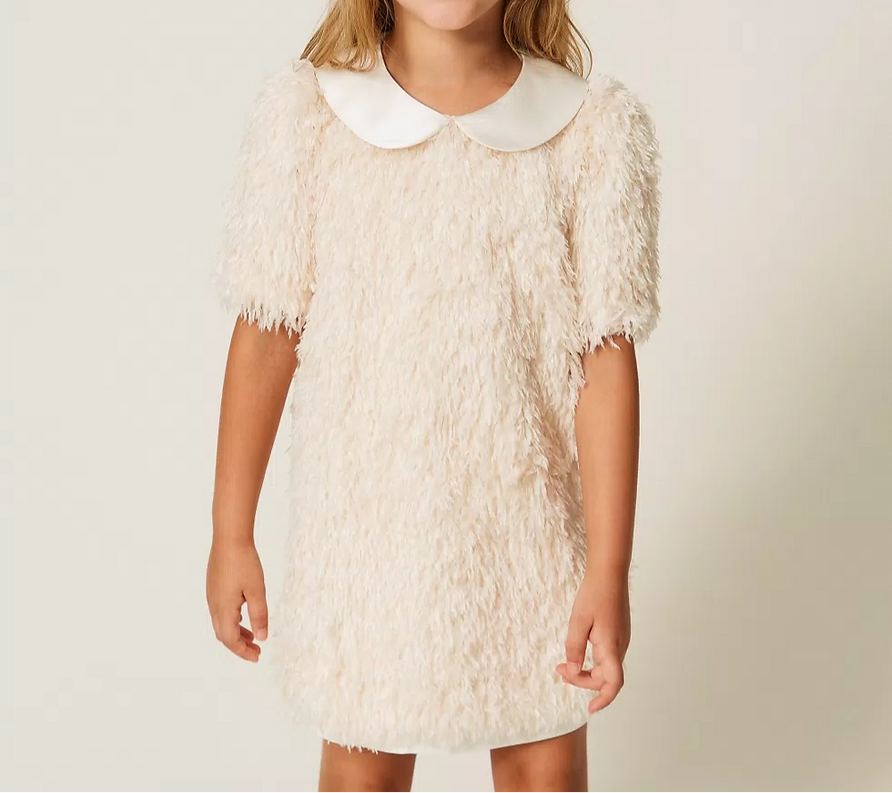 abito bambina corto con colleto in raso neve twinset 262GB2130 NEVE TWINSET KIDS 
