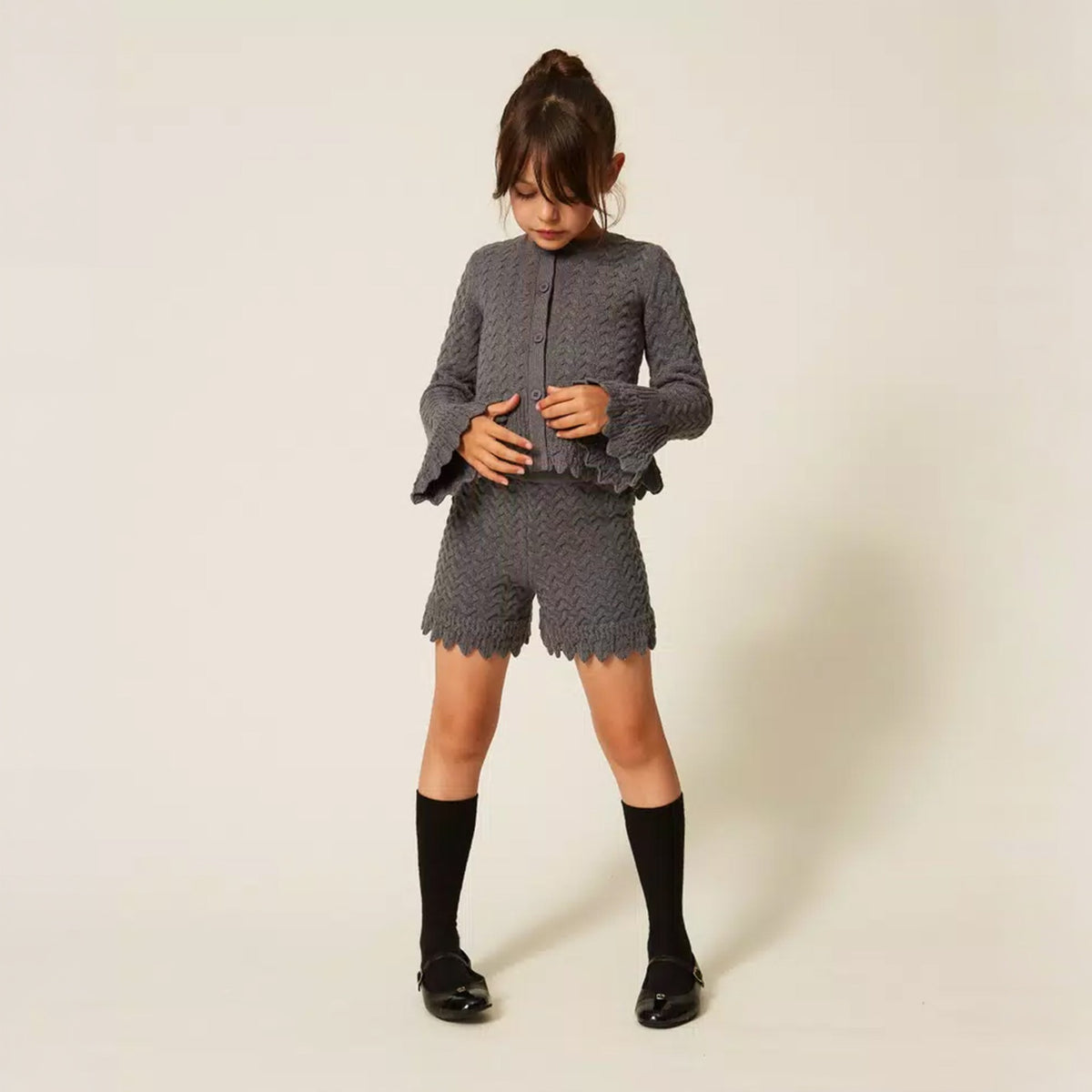 cargidan bambina in maglia lavorato grigio medio twinset 262GB3020 GRIGIO MEDIO TWINSET KIDS 