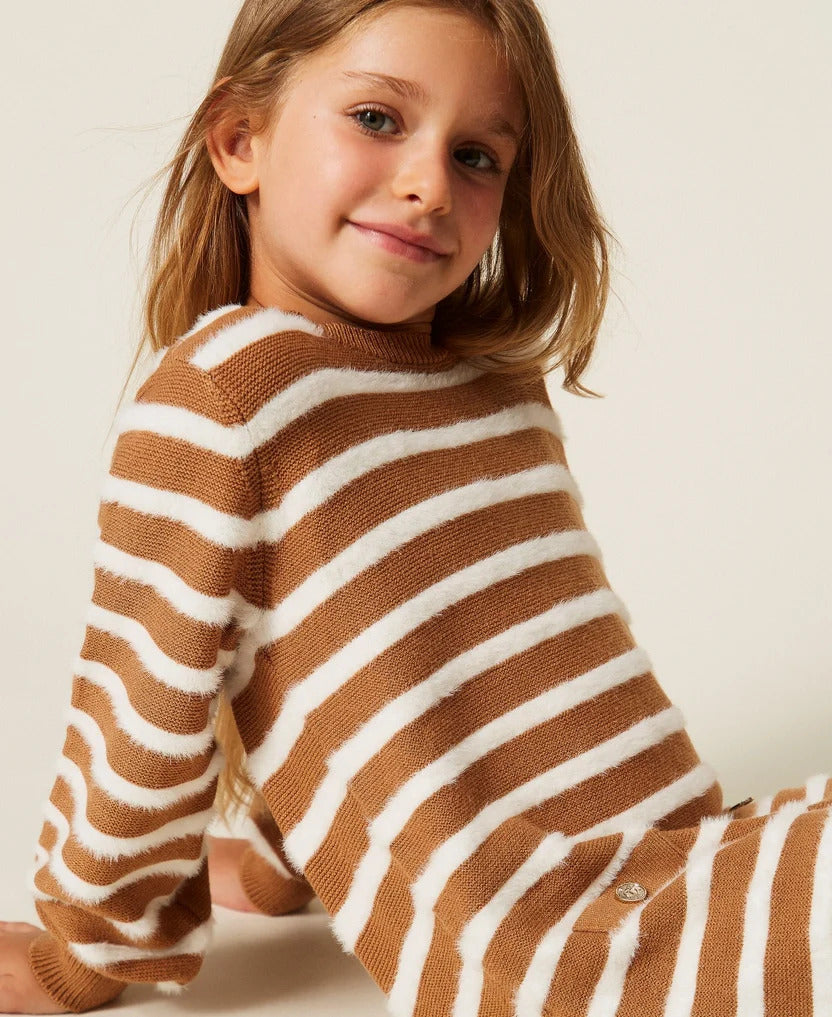 abito bambina corto in maglia a righe iced coffe- neve twinset 262GB3071 ICED COFFE TWINSET KIDS 