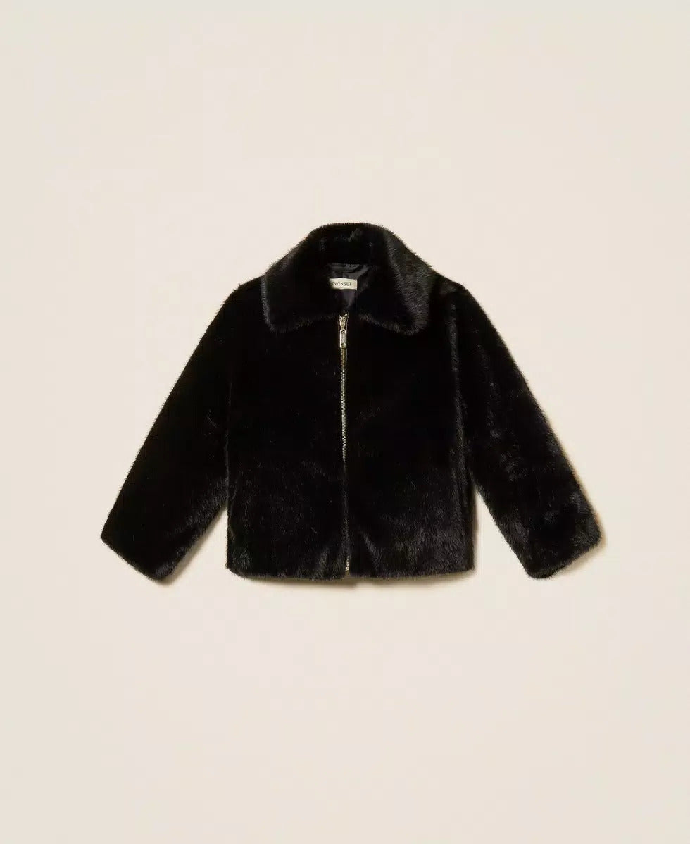 BOMBER BAMBINA IN FAUX FUR NERO TWINSET 262GJ2040 NERO TWINSET KIDS 