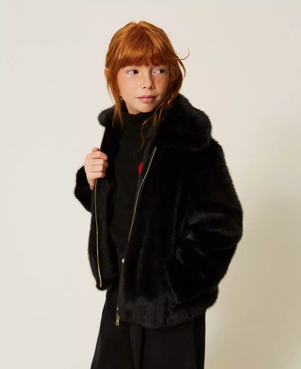 BOMBER BAMBINA IN FAUX FUR NERO TWINSET 262GJ2040 NERO TWINSET KIDS 