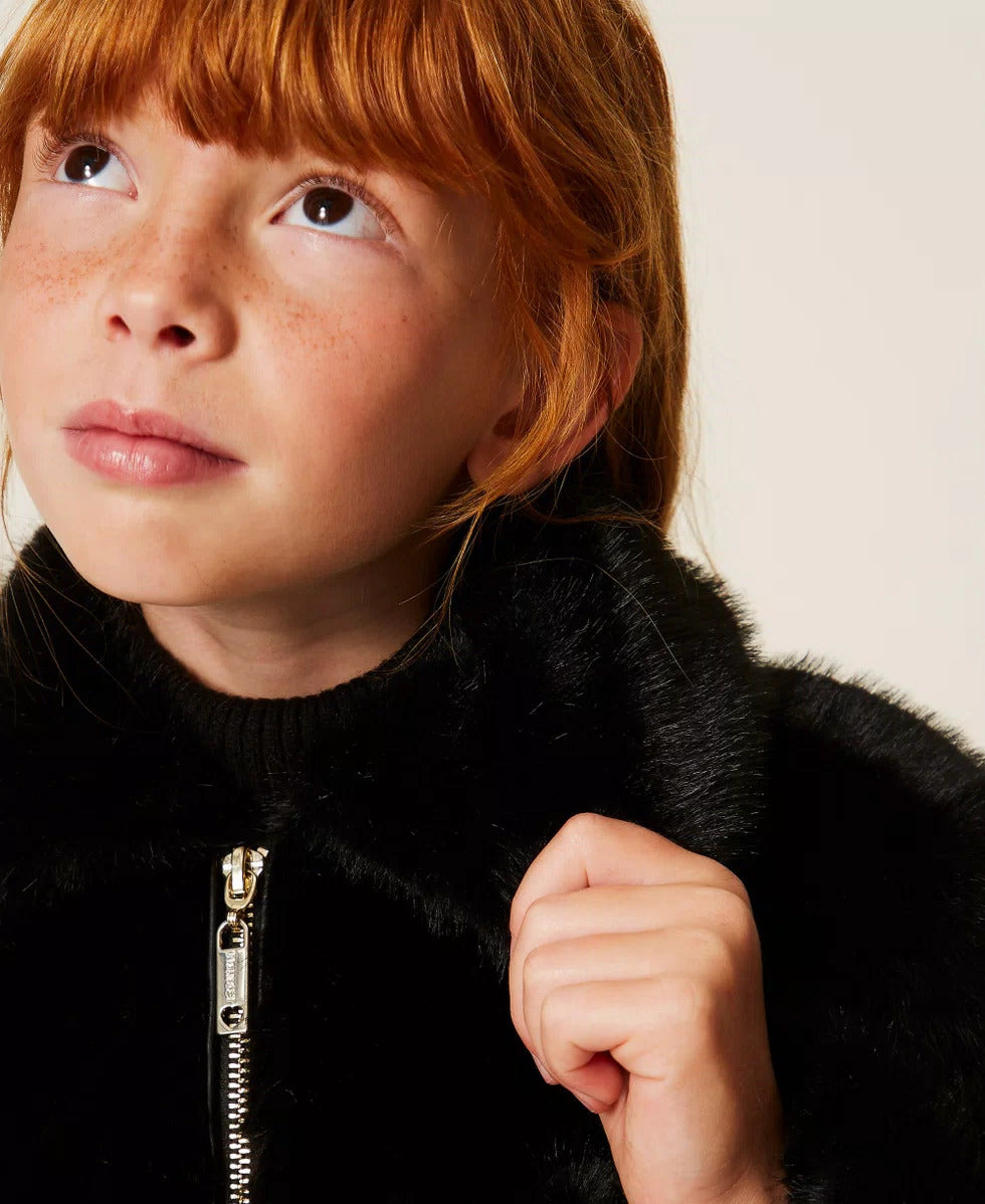 BOMBER BAMBINA IN FAUX FUR NERO TWINSET 262GJ2040 NERO TWINSET KIDS 