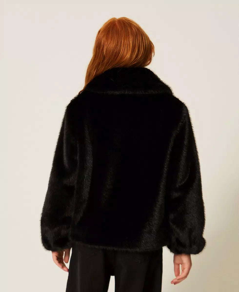 BOMBER BAMBINA IN FAUX FUR NERO TWINSET 262GJ2040 NERO TWINSET KIDS 