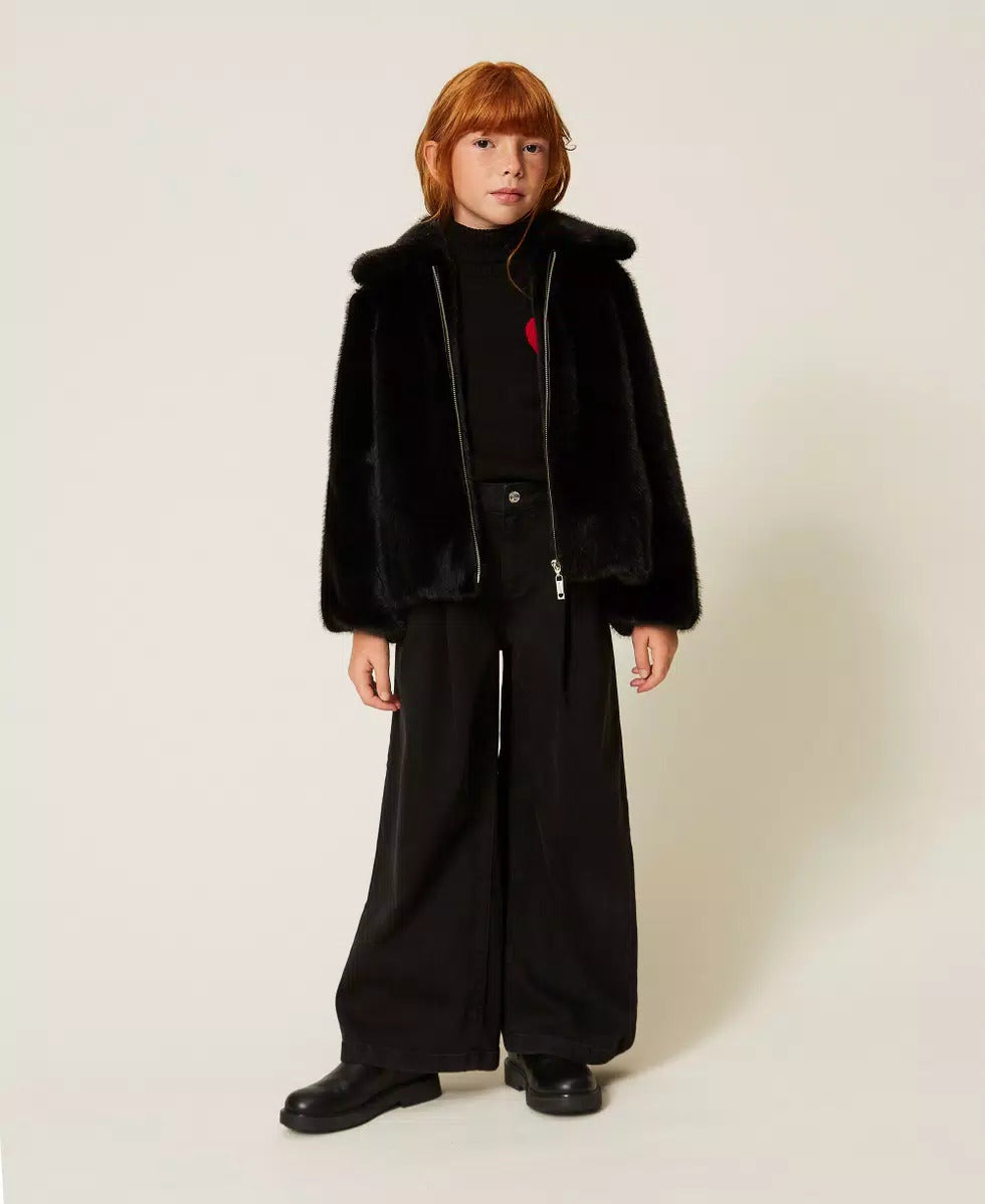 BOMBER BAMBINA IN FAUX FUR NERO TWINSET 262GJ2040 NERO TWINSET KIDS 