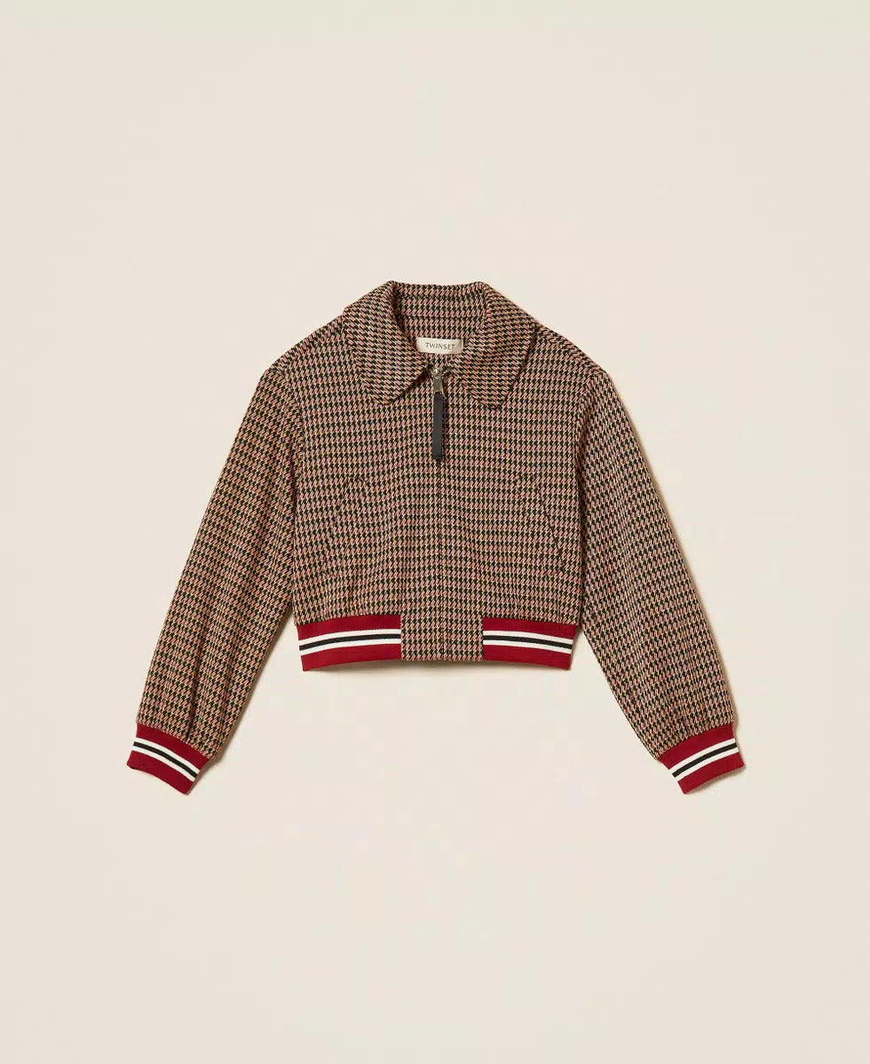 GIACCA BAMBINA IN PIED DE POULE ICED COFFE TWINSET 262GJ2090 ICED COFFEE/RED RUBY TWINSET KIDS 