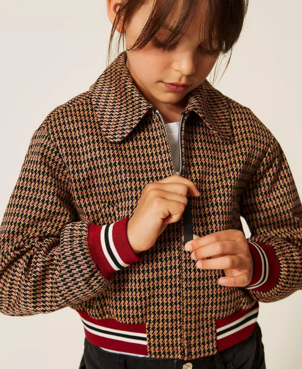 GIACCA BAMBINA IN PIED DE POULE ICED COFFE TWINSET 262GJ2090 ICED COFFEE/RED RUBY TWINSET KIDS 