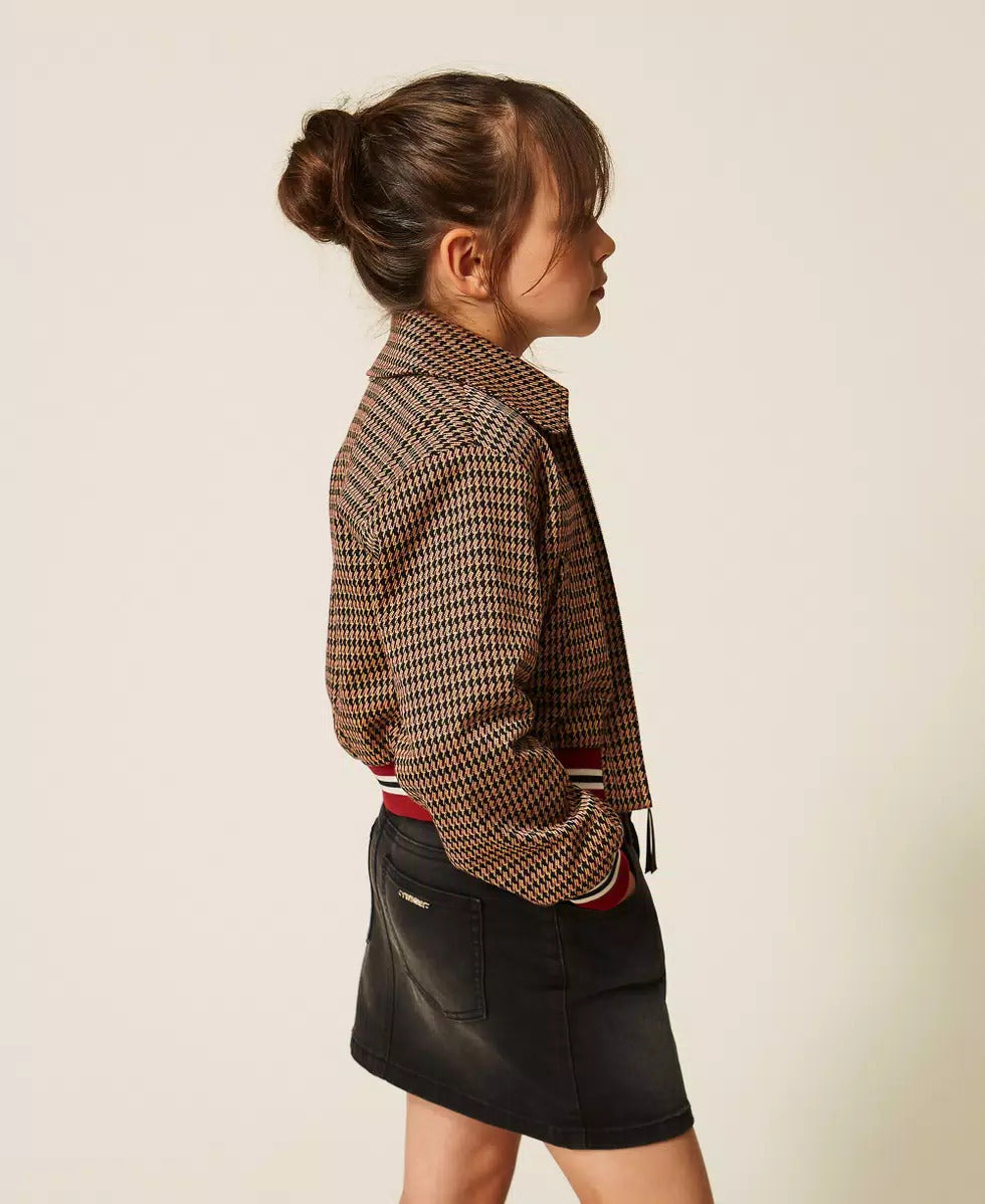 GIACCA BAMBINA IN PIED DE POULE ICED COFFE TWINSET 262GJ2090 ICED COFFEE/RED RUBY TWINSET KIDS 