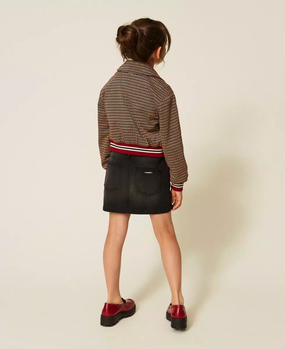 GIACCA BAMBINA IN PIED DE POULE ICED COFFE TWINSET 262GJ2090 ICED COFFEE/RED RUBY TWINSET KIDS 
