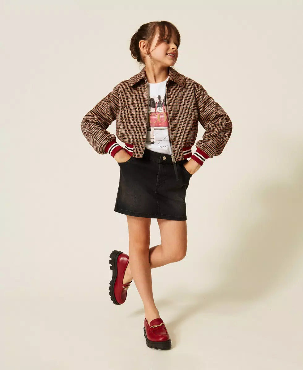 GIACCA BAMBINA IN PIED DE POULE ICED COFFE TWINSET 262GJ2090 ICED COFFEE/RED RUBY TWINSET KIDS 