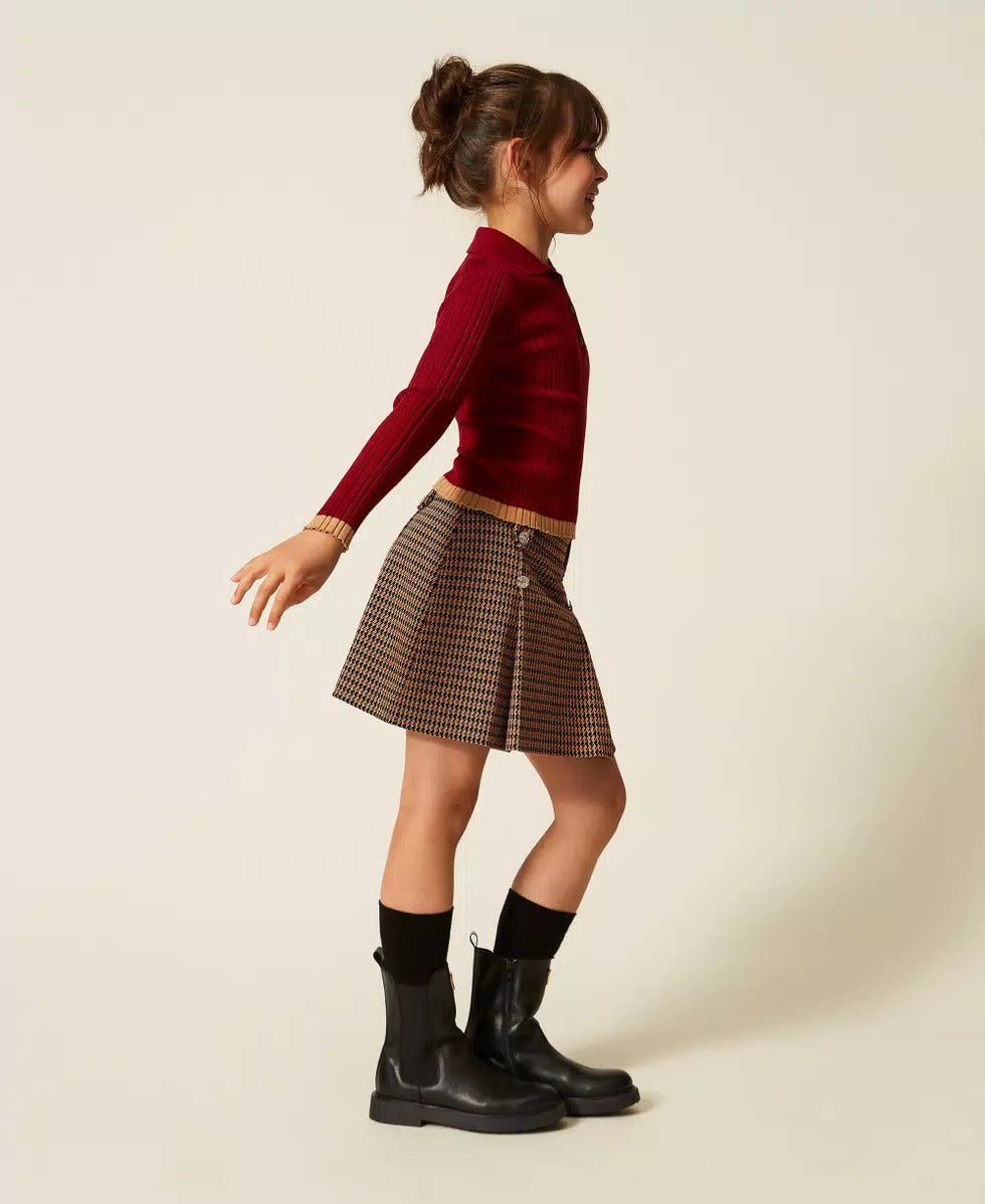 MINIGONNA BAMBINA IN PIED-DE-POULE ICED COFFE TWINSET 262GJ2091 ICED COFFE-RED RUBY TWINSET KIDS 