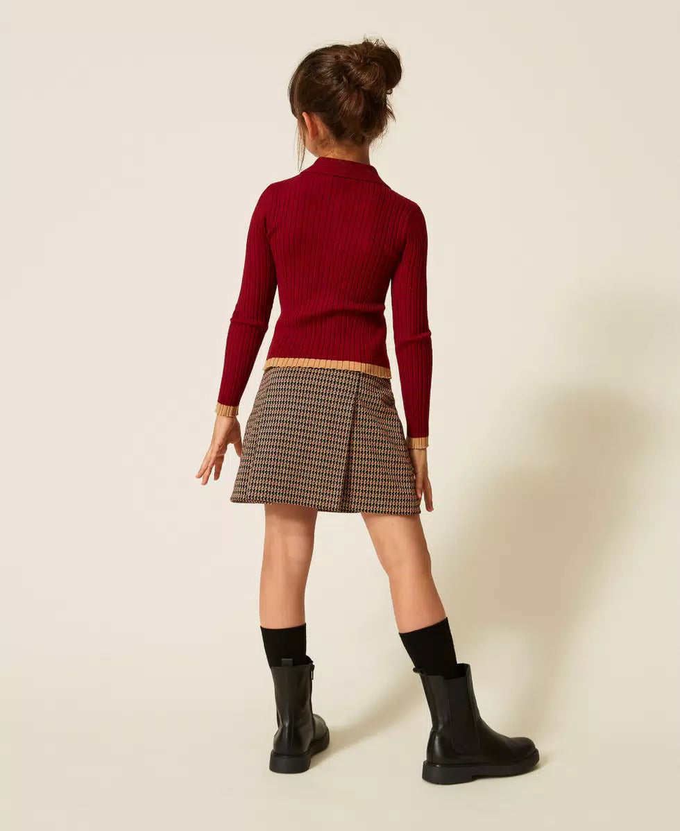 MINIGONNA BAMBINA IN PIED-DE-POULE ICED COFFE TWINSET 262GJ2091 ICED COFFE-RED RUBY TWINSET KIDS 