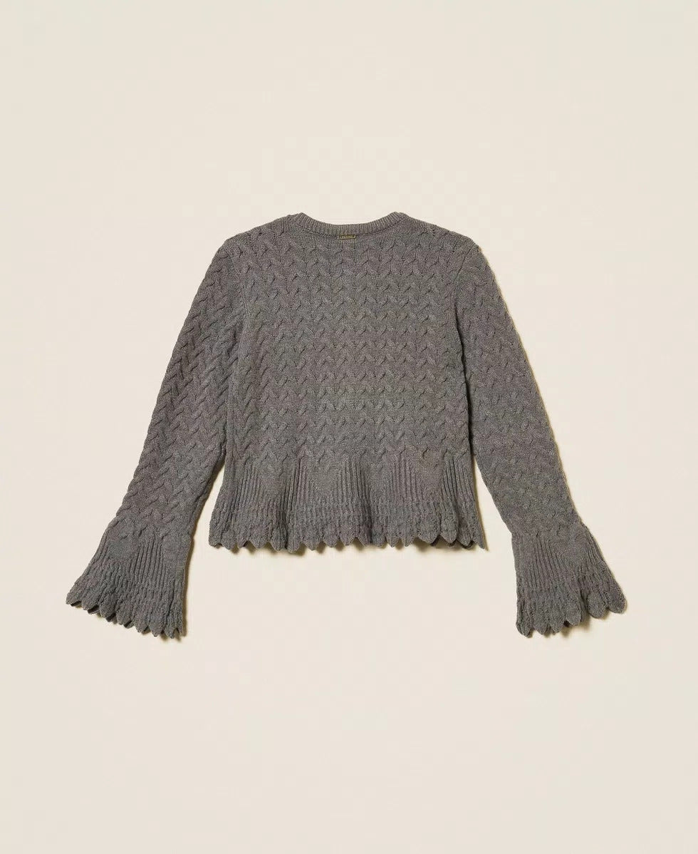 CARDIGAN BAMBINA IN MAGLIA A TRECCE GRIGIO SCURO TWINSET 262GJ3141 GRIGIO SCURO TWINSET KIDS 