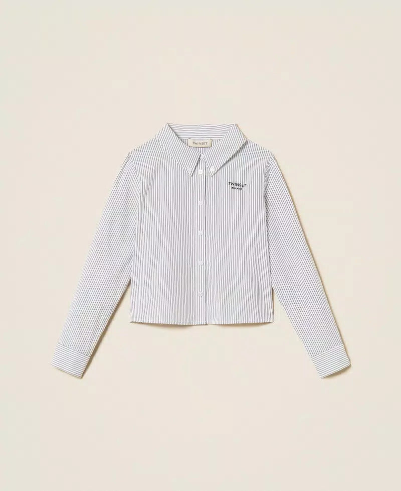 CAMICIA IN POPELINE A RIGHE 262GJ214A OFF WHITE- ANTRACITE TWINSET KIDS 
