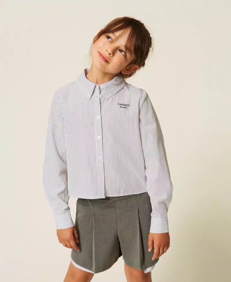 CAMICIA IN POPELINE A RIGHE 262GJ214A OFF WHITE- ANTRACITE TWINSET KIDS 