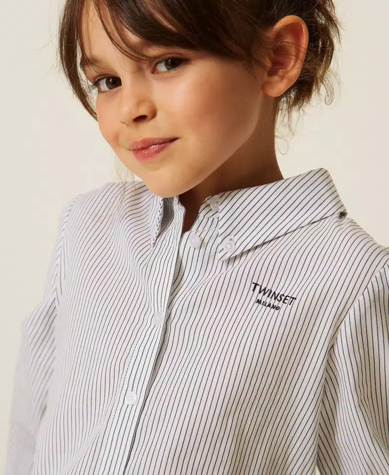 CAMICIA IN POPELINE A RIGHE 262GJ214A OFF WHITE- ANTRACITE TWINSET KIDS 