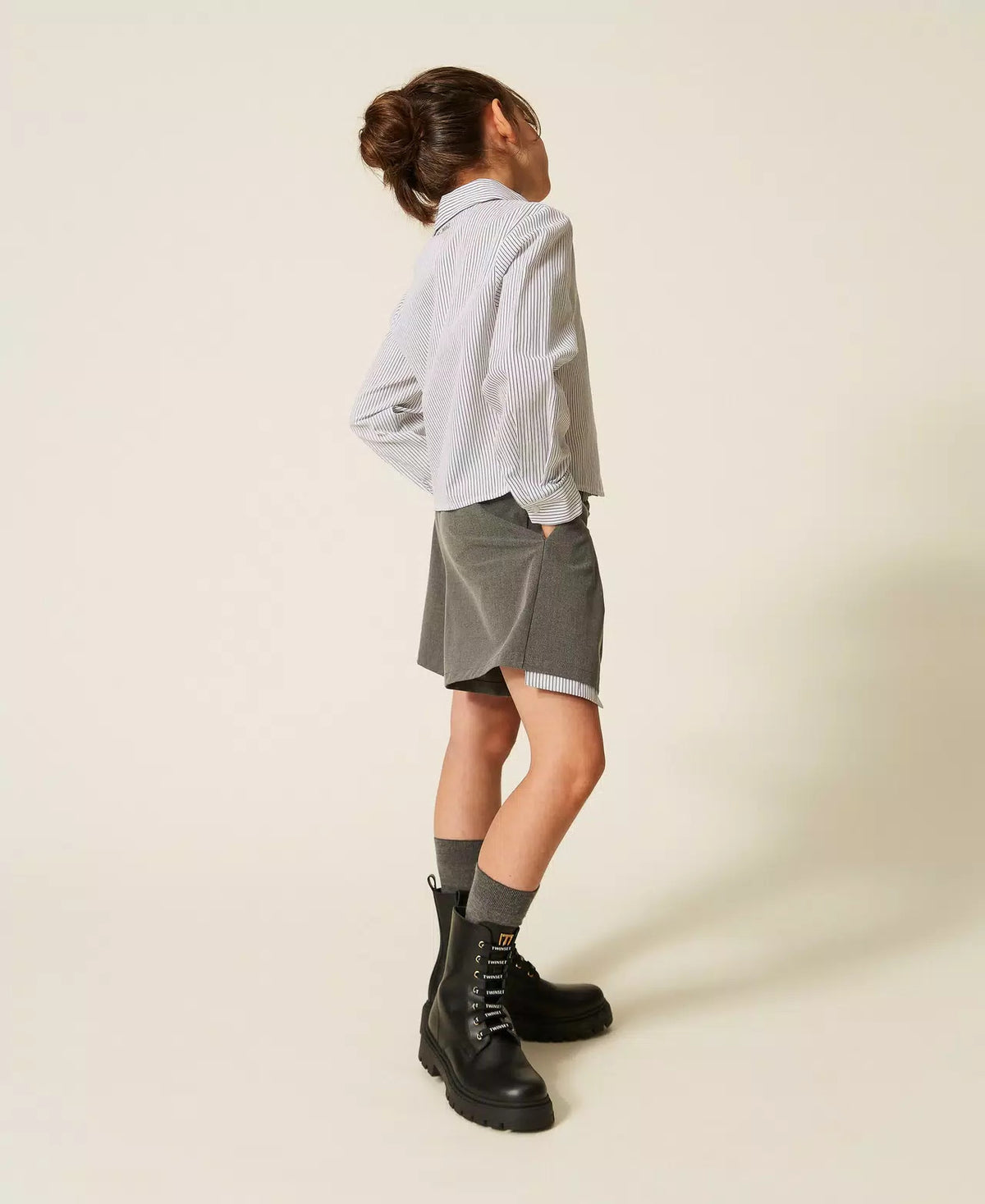 CAMICIA IN POPELINE A RIGHE 262GJ214A OFF WHITE- ANTRACITE TWINSET KIDS 