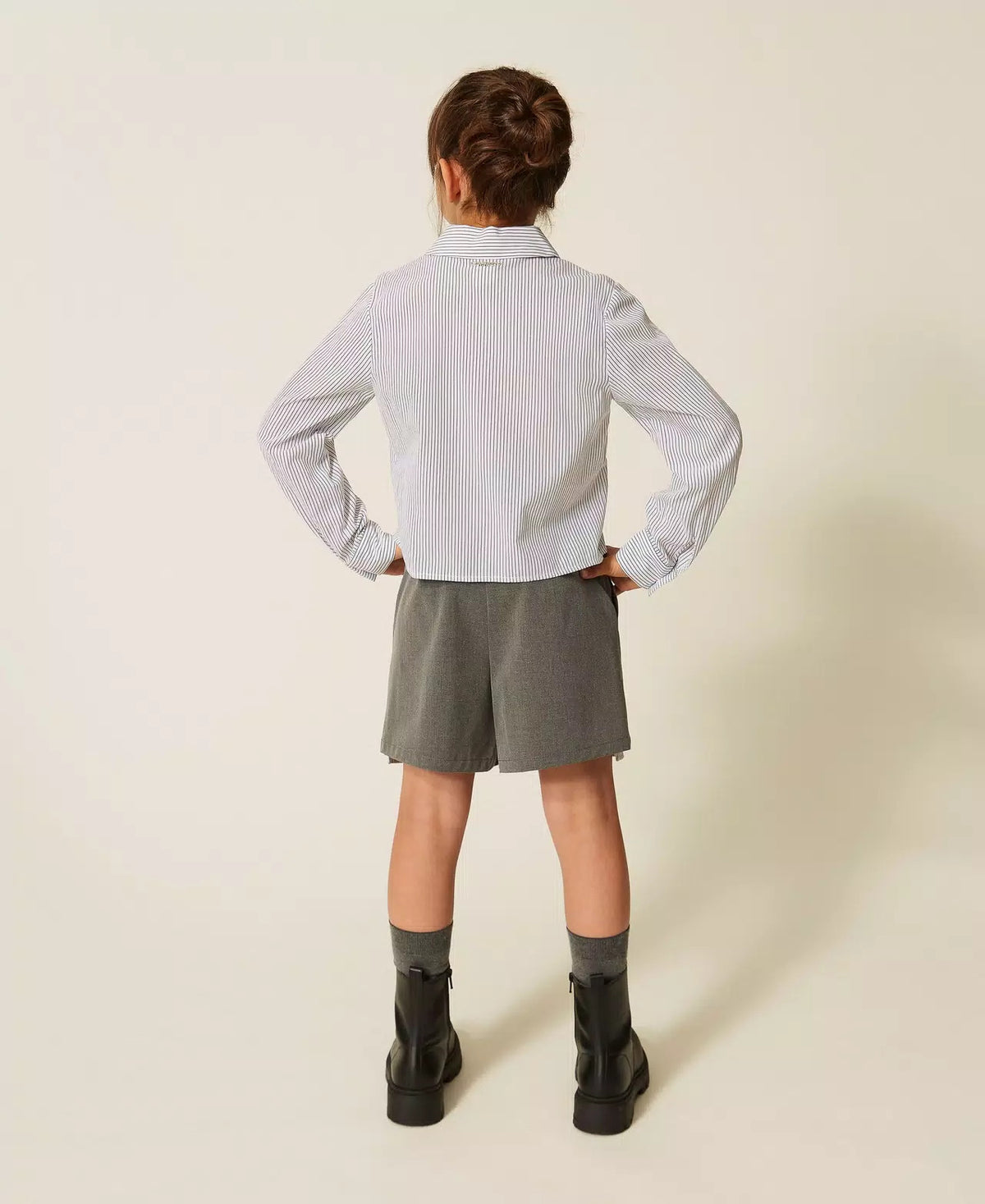 CAMICIA IN POPELINE A RIGHE 262GJ214A OFF WHITE- ANTRACITE TWINSET KIDS 
