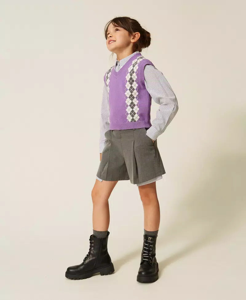CAMICIA IN POPELINE A RIGHE 262GJ214A OFF WHITE- ANTRACITE TWINSET KIDS 
