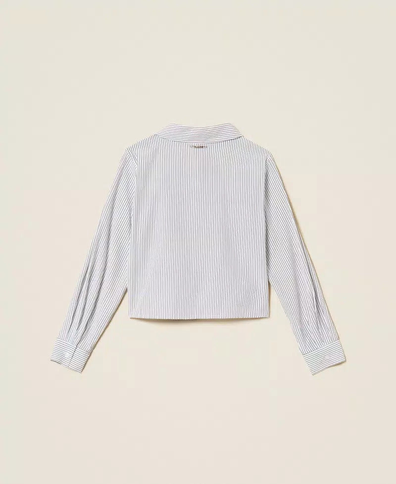 CAMICIA IN POPELINE A RIGHE 262GJ214A OFF WHITE- ANTRACITE TWINSET KIDS 