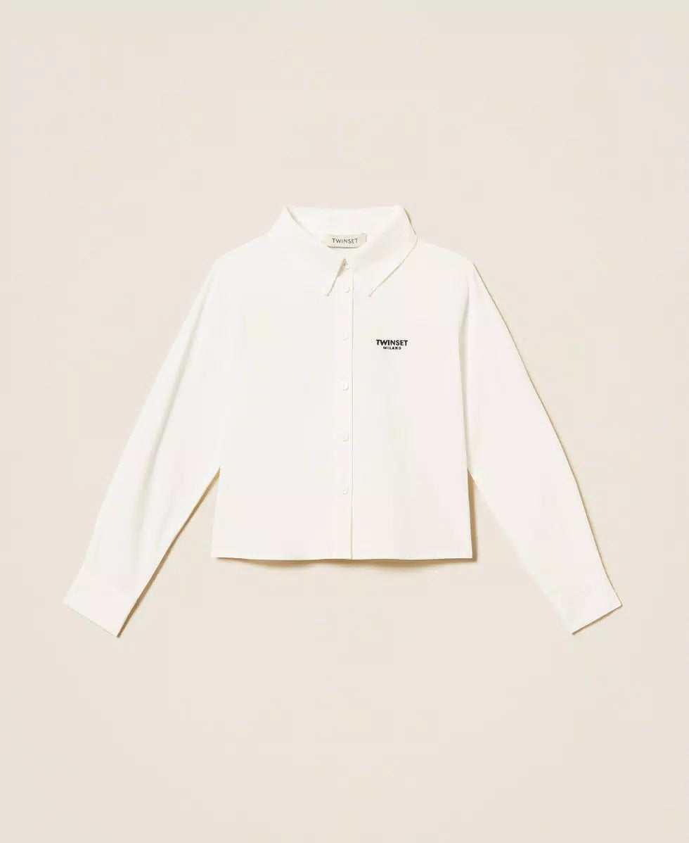 CAMICIA BAMBINA IN POPELINE CON LOGO BIANCO TWINSET 262GJ2170 OFF-WHITE TWINSET KIDS 