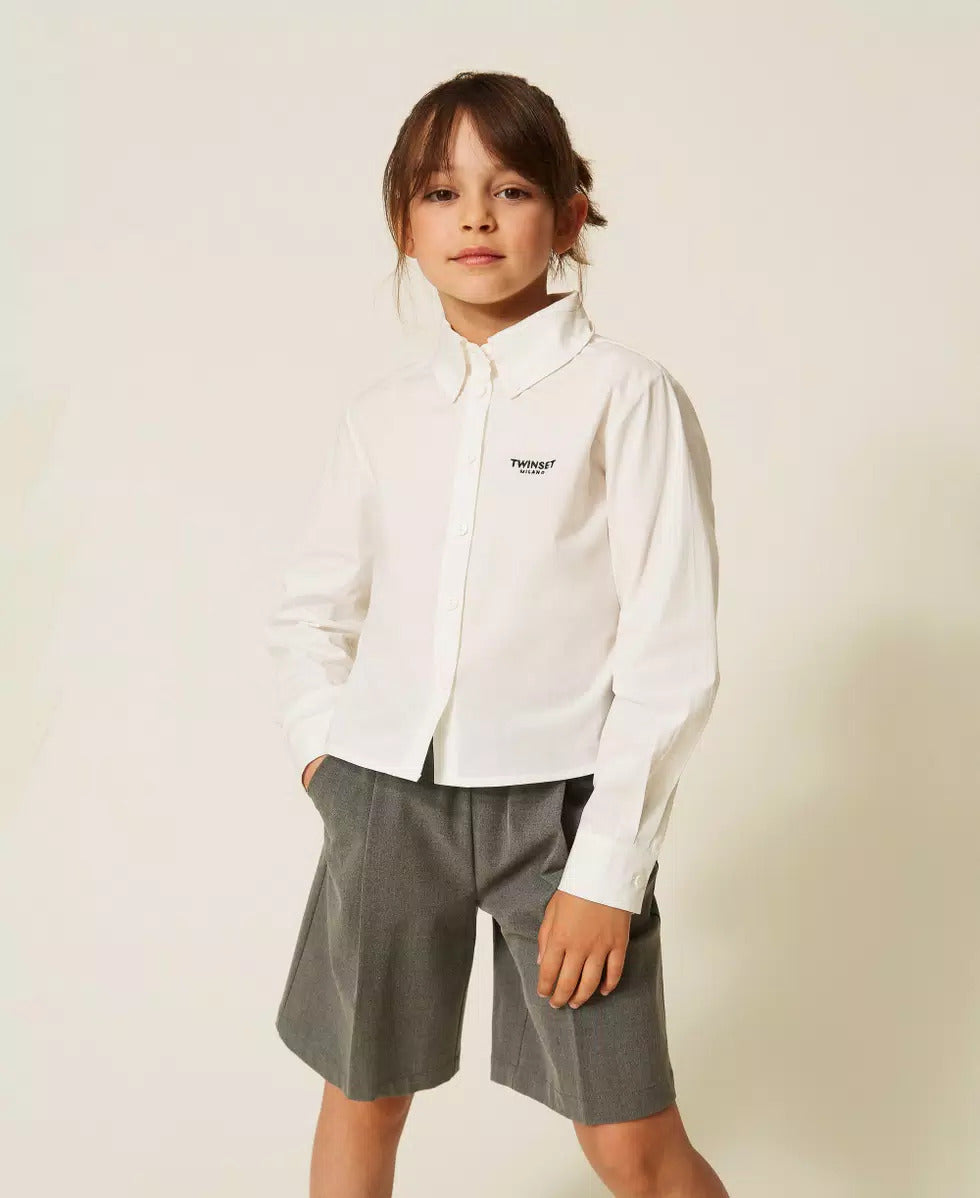 CAMICIA BAMBINA IN POPELINE CON LOGO BIANCO TWINSET 262GJ2170 OFF-WHITE TWINSET KIDS 