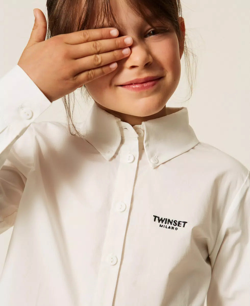 CAMICIA BAMBINA IN POPELINE CON LOGO BIANCO TWINSET 262GJ2170 OFF-WHITE TWINSET KIDS 