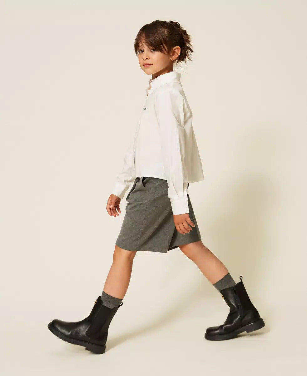 CAMICIA BAMBINA IN POPELINE CON LOGO BIANCO TWINSET 262GJ2170 OFF-WHITE TWINSET KIDS 