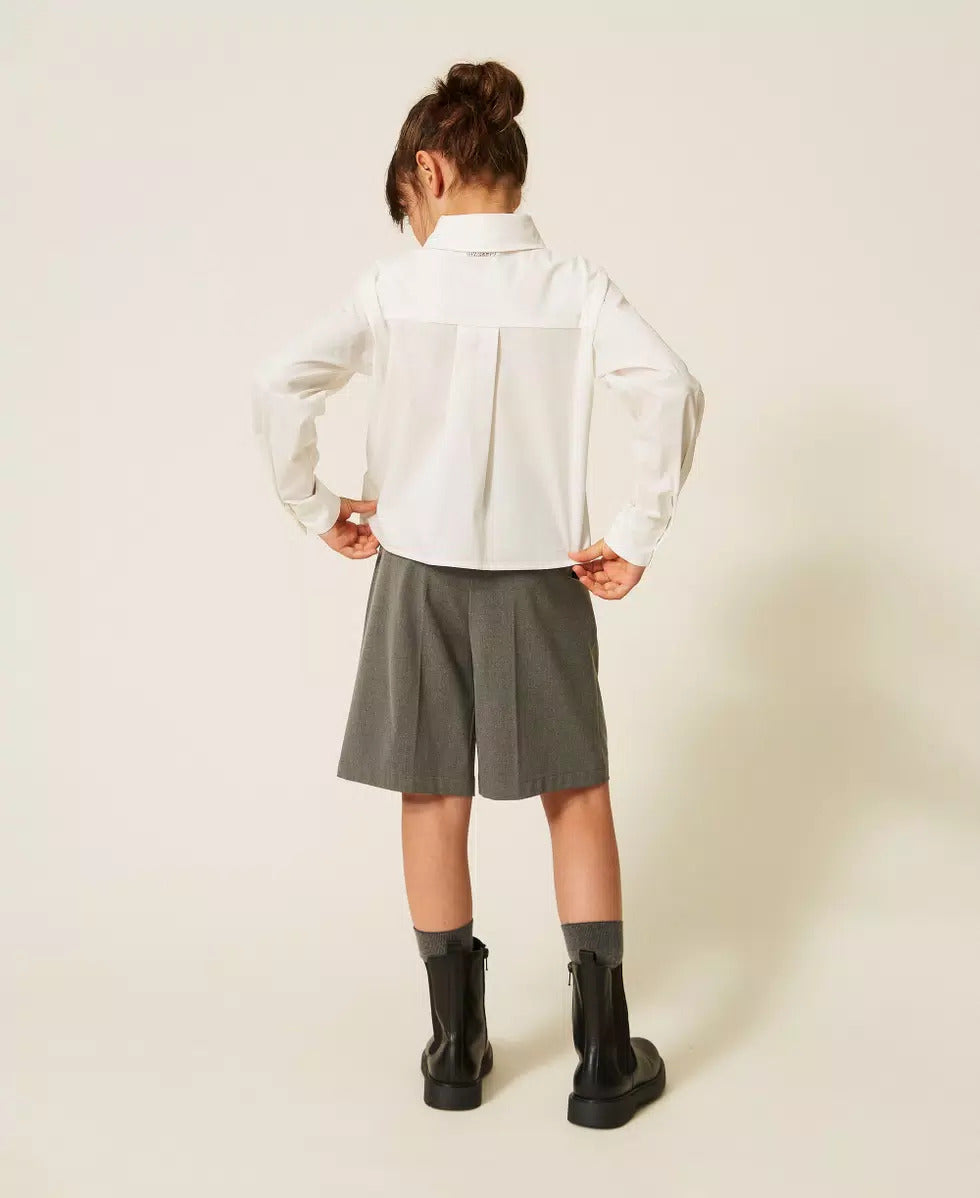 CAMICIA BAMBINA IN POPELINE CON LOGO BIANCO TWINSET 262GJ2170 OFF-WHITE TWINSET KIDS 
