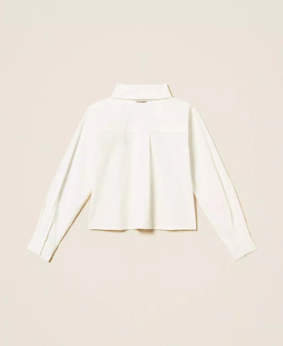 CAMICIA BAMBINA IN POPELINE CON LOGO BIANCO TWINSET 262GJ2170 OFF-WHITE TWINSET KIDS 