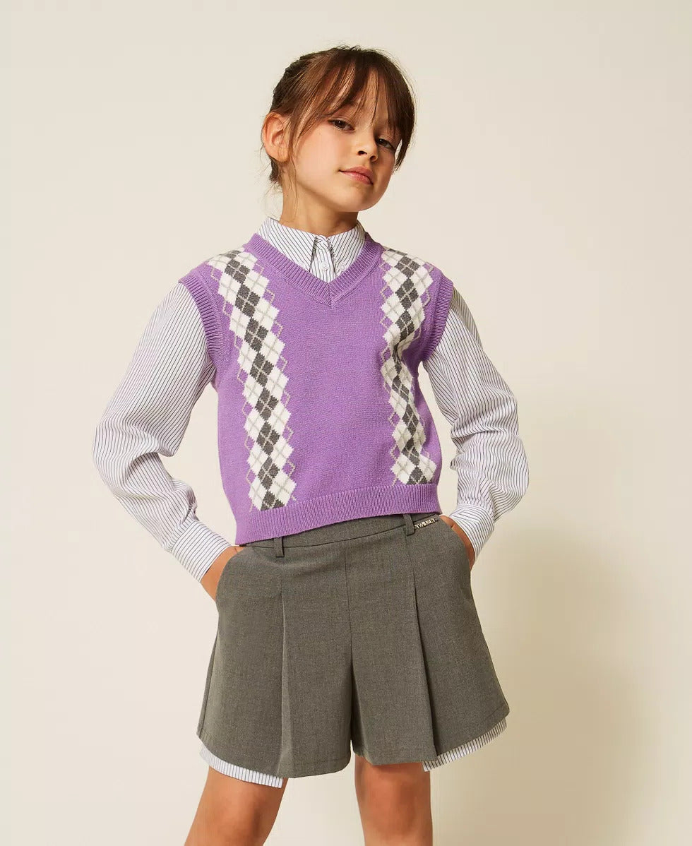 SHORTS BAMBINA IN FLANELLA CON PIEGHE GRGIO TWINSET 262GJ2180 GRIGIO TWINSET KIDS 