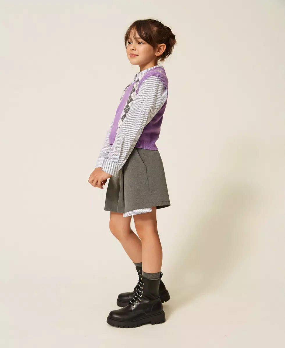 SHORTS BAMBINA IN FLANELLA CON PIEGHE GRGIO TWINSET 262GJ2180 GRIGIO TWINSET KIDS 