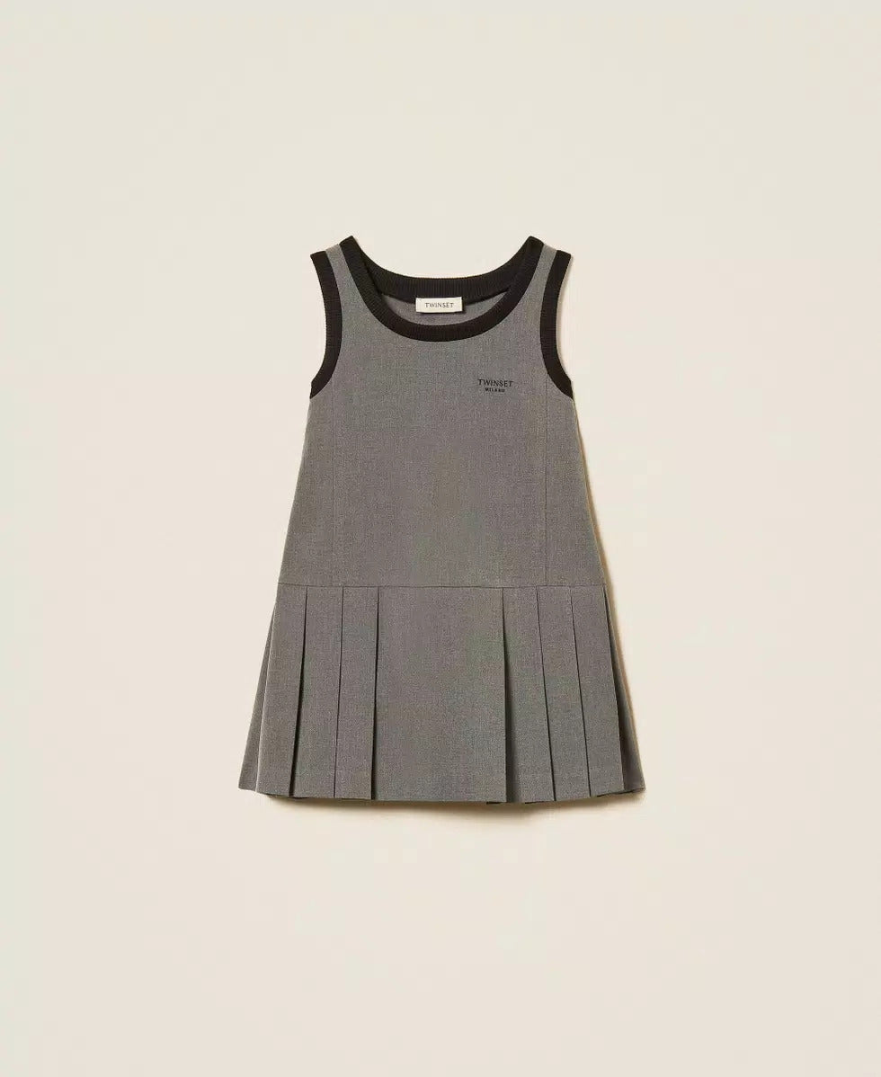ABITO BAMBINA CORTO IN FLANELLA CON PIEGHE GRIGIO TWINSET 262GJ2181 GRIGIO MEDIO TWINSET KIDS 