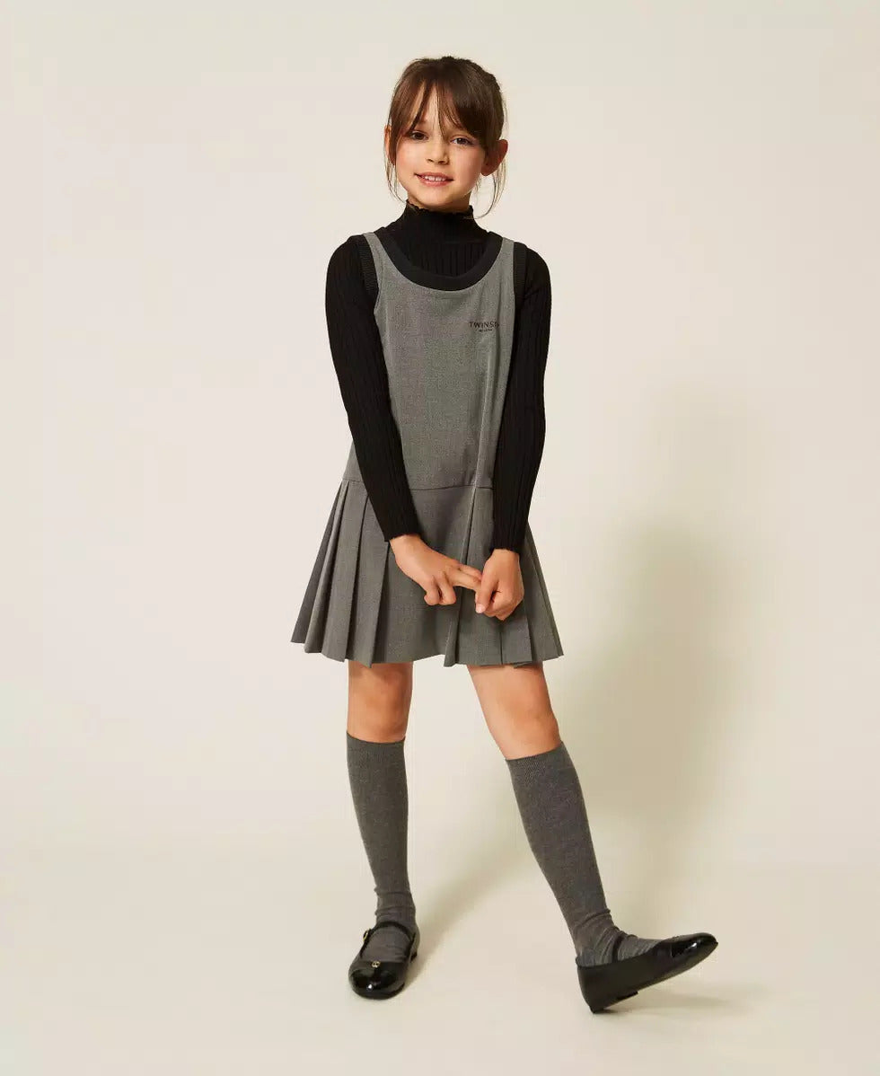 ABITO BAMBINA CORTO IN FLANELLA CON PIEGHE GRIGIO TWINSET 262GJ2181 GRIGIO MEDIO TWINSET KIDS 