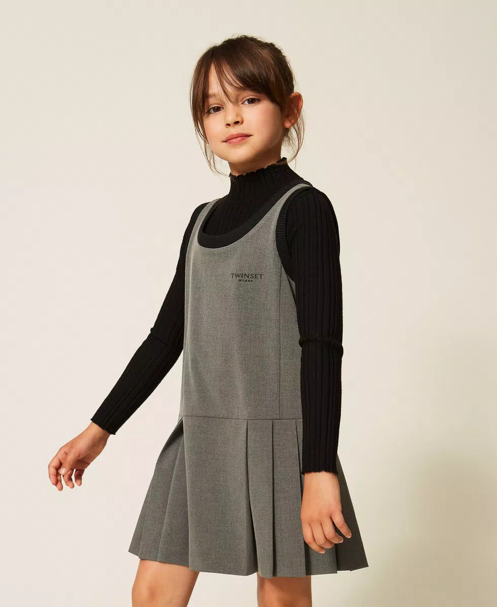 ABITO BAMBINA CORTO IN FLANELLA CON PIEGHE GRIGIO TWINSET 262GJ2181 GRIGIO MEDIO TWINSET KIDS 